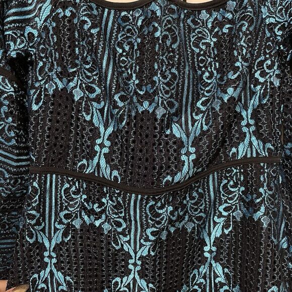 Y2K Sheer Floral Top Lace Print Fairy Witchy Whimsigoth Size Small S Teal Black - Picture 3 of 11